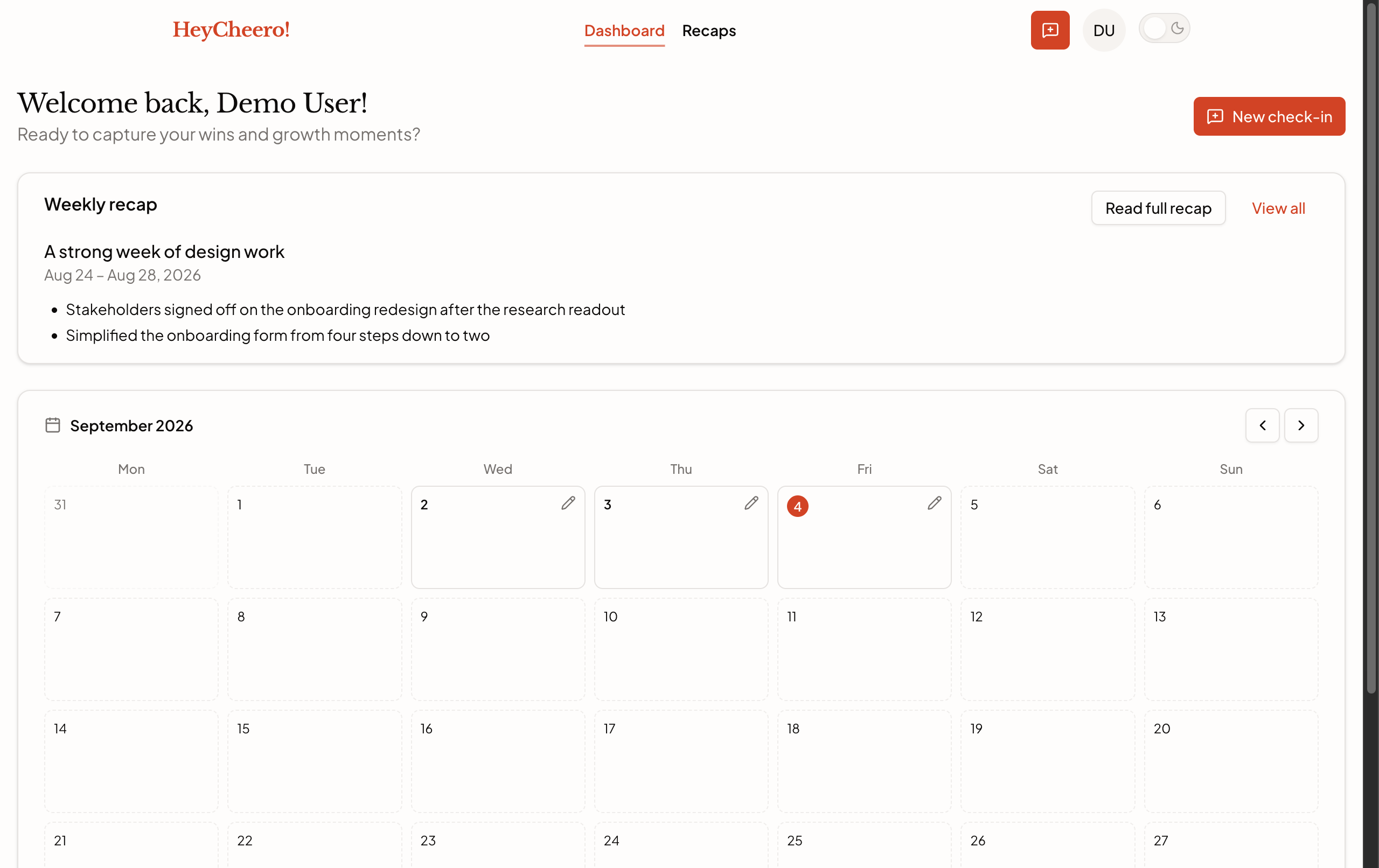 The dashboard overview, light theme.